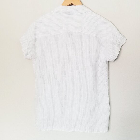 James Perse 100% Linen Striped Short Cap Sleeve Button Up Shirt White 0 XS $185 - Picture 7 of 16